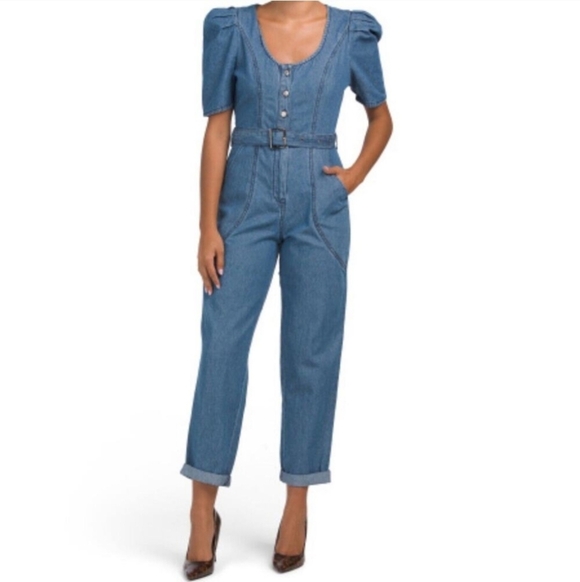 Jessica Simpson Pants - Jessica Simpson Blue Denim Jumpsuit With Puff Sleeves